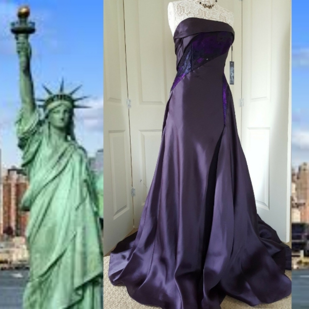 $7990 NEW RUBIN SINGER DAHLIA PURPLE.EMBRODERY BEAD SILK EVENING GOWN US 6